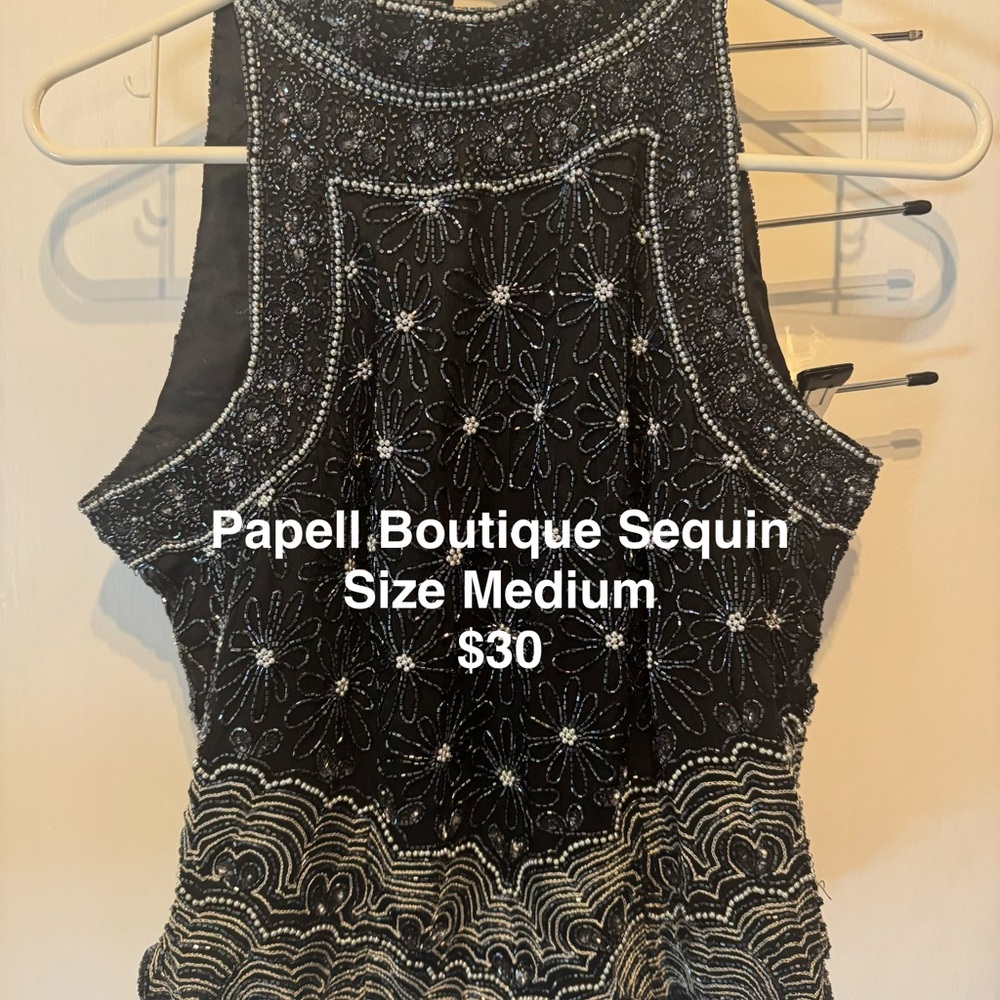 Papell Boutique Black and Silver Sequin Top